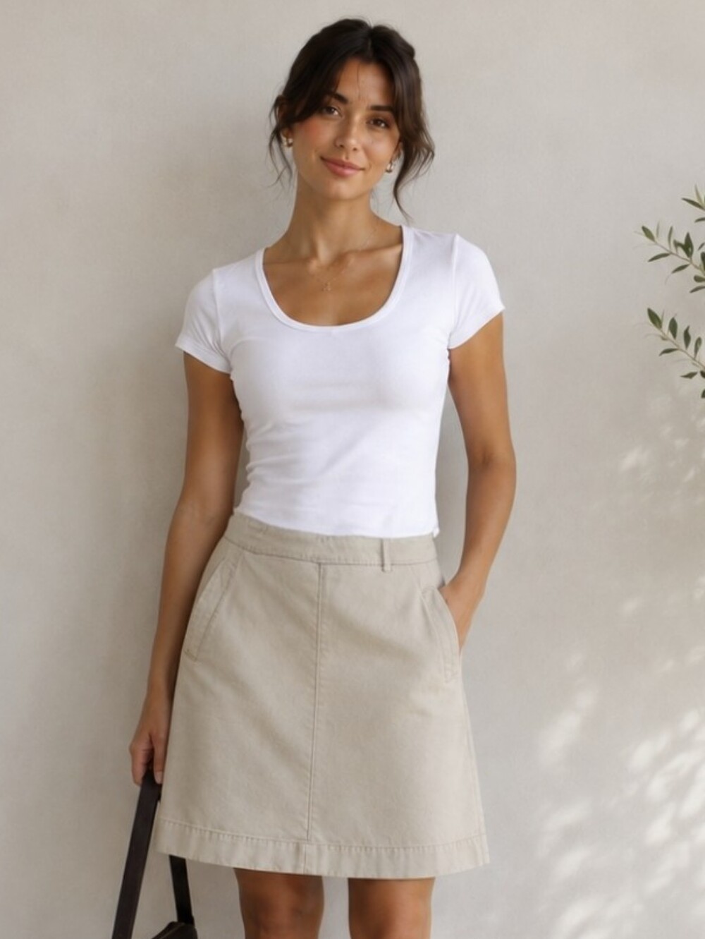 Boden Tan A-Line Mini Skirt — Utility Chic, Stretch Cotton, US 10S